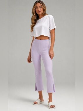 Lululemon Ribbed Softstreme Zip-Leg High-Rise Crop Pant 25” Lilac Ether 12 NWOT